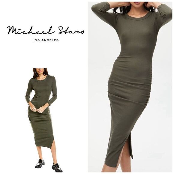 New. Michael Stars black ruched dress. XS. Retails $129 - Picture 1 of 9